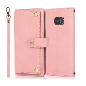 Roze Zip Grip Mobiele Telefoon Case Voor Samsung Galaxy S7 S6 Portemonnee Boek Case Voor Iphone 12 Pro Max 13 Pro 14 Plus Hoes