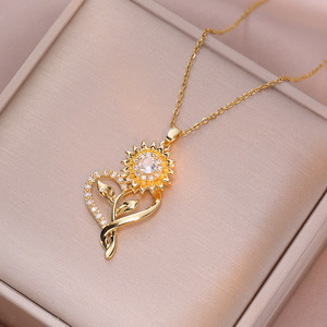 <span class=keywords><strong>Collar</strong></span> con colgante <span class=keywords><strong>giratorio</strong></span> de <span class=keywords><strong>girasol</strong></span> de circonita cúbica, anillo de flor abierta, spinner antiestrés, <span class=keywords><strong>collar</strong></span> de <span class=keywords><strong>girasol</strong></span> en forma de corazón - Product Image 2