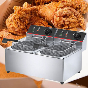 Freidora Comercial Automática de 2 Tanques y 2 Cestas para Piel de Cerdo, Carne, Nuggets de Pollo, Máquina de Fritura Continua - Product Image 1