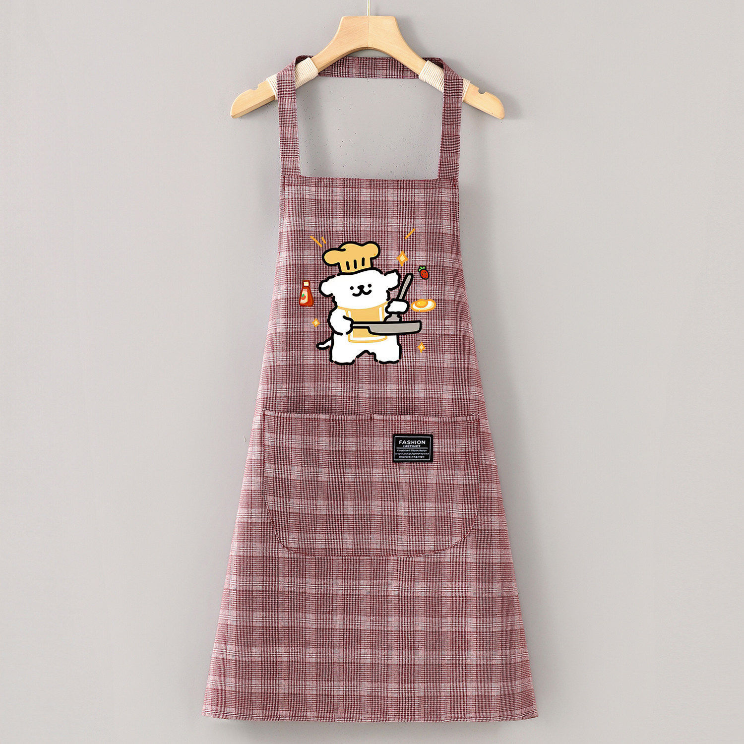 Cute kitchen dog cotton small plaid halter Red