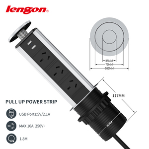 Enchufe Pop de escritorio multifuncional Toma de corriente de Mesa 3 salidas Aluminio <span class=keywords><strong>10A</strong></span> Corriente nominal Compatible con estándares AU 2 USBA - Product Image 3