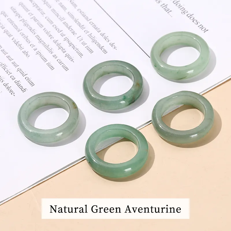 JD Natural Semi-precious Stone Running Ring Smoothy Mixed Color Green Aventurine Agate Jade Blue Turquoise Stone Finger Rings Ba
