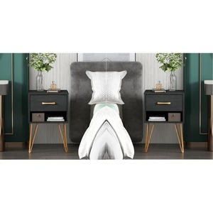 Unique Nightstand Black Wood Pair <b>Night</b> <b>Stand</b> Bedside Table with Gold Metal Legs - Product Image 2