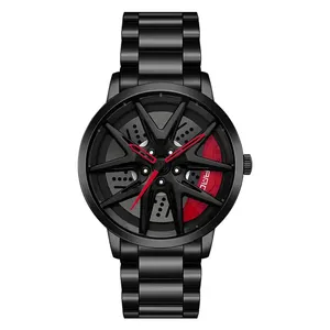 Montre pour homme <span class=keywords><strong>Sanda</strong></span> 1071, design de montre de voiture, bracelet en acier inoxydable, cadran rotatif avec jante de roue imprimée, montres pour garçon - Product Image 2