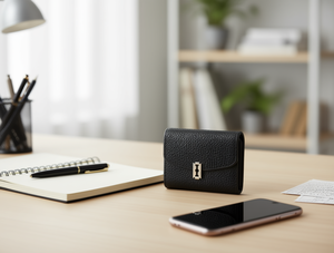 Portafoglio da donna a tre ante, piccolo, in pelle PU, con chiusura a bottone - Product Image 2