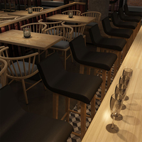 Chaise de bar moderne et simple pour café, tabourets de bar hauts avec structure en bois et siège en cuir PU pour salle à manger, cuisine, hôtels, restaurants