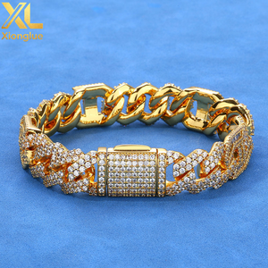 Unisex 15mm Iced Diamond Cuban Link Bracelet PVD Gold Plated Prong Chain New Style Hip Hop Jewelry for <b>Men</b> Women Main Zircon - Product Image 4