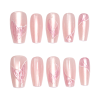 Fournisseur Direct : Nouveaux Faux Ongles Simples Rose et Blanc, Pailletés Dégradés, Tailles Mixtes, Style Ballerine Tendance
