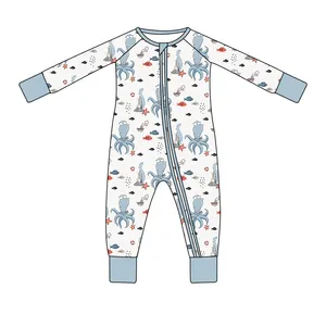 2024 नया डिज़ाइन बांस विस्कोस सॉफ्ट बेबी जंपसूट पजामा नवजात स्लीपर ओनेसी लड़का लड़की कपड़े मुद्रित कस्टम बेबी रोम्पर्स