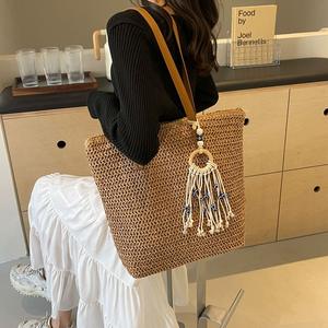Tissé grande capacité fourre-tout station balnéaire sac de plage été femmes sac à main à la mode sacs de paille - Product Image 4