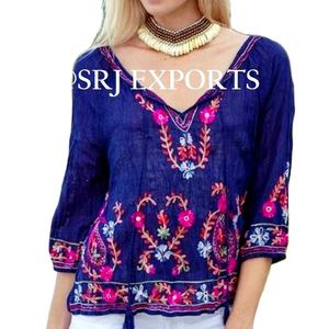 Chemisier Vintage blanc avec broderie Paisley Aari, Boho, manches 3/4, String de plage, bohème, haut de gamme, mode indonésiene, été - Product Image 2