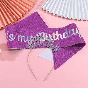 Nouvel ensemble bandeau d'anniversaire, sangle d'épaule et ceinture d'étiquette 'C'EST MA FÊTE' pour femme, accessoires pour cheveux et coiffure, fournitures de fête - Product Image 4