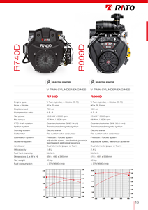 Moteur à essence Rato R740 27HP à démarrage électrique, multicylindre, refroidi par air, 4 temps, arbre horizontal, OHV, 739cc avec roulement - Product Image 5