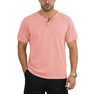 Men's Ribbed <b>Henley</b> T-Shirt <b>Short</b> <b>Sleeve</b> Regular Fit 100% Cotton Knitted Breathable Casual Wear - Product Image 5