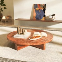 Table basse moderne ronde en marbre vert, socle en T bas, pour salon, luxe, personnalisable, en marbre Calacatta naturel