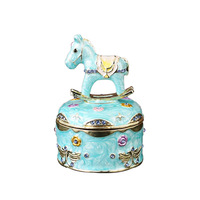 Boîte à bijoux en émail métallique en forme de cheval de Troie avec couvercle anti-poussière pour la décoration de la maison