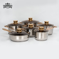 Offre Exceptionnelle Ensemble de Batterie de Cuisine en Acier Inoxydable de Style Européen 12 Pièces, Ustensiles de Cuisine à Poignée Dorée