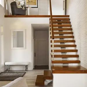 Современная чердака, лофт, квартира, лестница, сплошной наружный полуповоротный металлический шнур для лестницы, закрытый корпус из твердого дерева для ступенек и лестниц