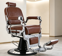 Fauteuil de Barbier Vintage de Luxe Chromé Marron avec Inclinaison Hydraulique, Chaise de Salon Robuste pour Hommes, Barbier, Soins Personnels