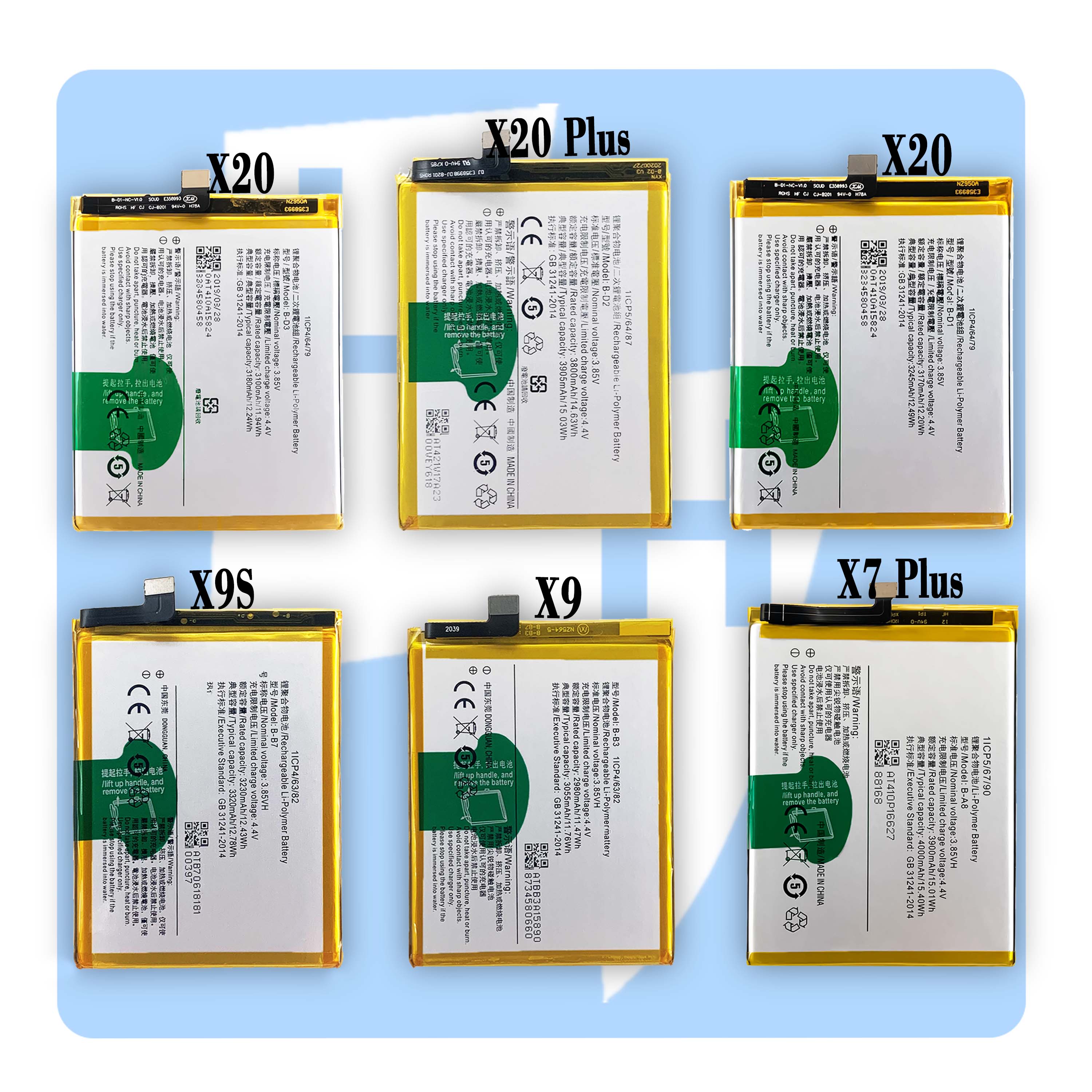 OEM High quality X6 X6S X3 X3S X3T X30 X30 Pro X27 X27 Pro X23 X21i X21 X20 X20 Plus mobile phone battery for VIVO X9S X9