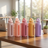 Bouteille d'eau en verre borosilicate de 800 ml avec manchon en silicone antidérapant, anti-fuite, sans BPA, réutilisable pour la salle de sport, le sport, les voyages en plein air