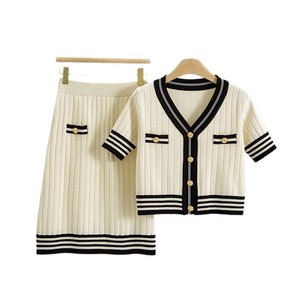 Conjunto de Suéter Tejido para Mujer, Cárdigan de Manga Corta con Falda Línea A, Conjunto de Dos Piezas de Moda Verano 2026 - Product Image 5