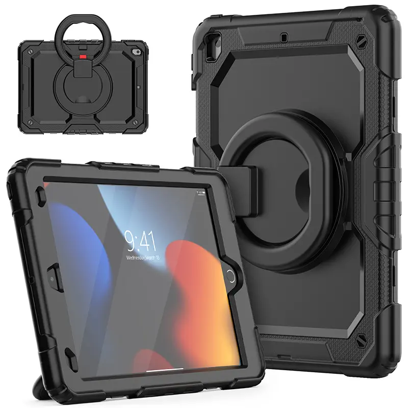 For iPad 10.2 inch 7th/8th/9th universal military shockproof hybrid rugged rotating handle grip stand screen film tablet case