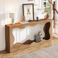 Table console, console en bois clair avec deux étagères ouvertes, table de salon moderne pour le rangement dans le salon