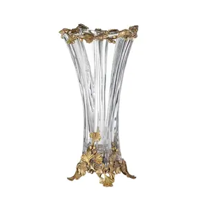 高品质现代家居装饰玻璃水晶玻璃花瓶手工水晶圆筒花瓶婚礼桌