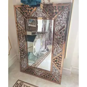 Antique gold sparkle diamond crushed crystal bathroom salon wall mirror decorative wall mirror