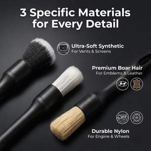 Kit de nettoyage intérieur de voiture 10 pièces - 3 brosses en poils de sanglier naturels, brosse de ventilation 3-en-1, plumeau en microfibre - Product Image 6