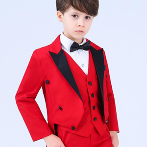 Rosso formale del Ragazzo Tuxedo Suit Set Bambini Giacche Da Sposa Host Pianoforte Prestazioni Del Partito Del Costume Bambini Tuxedo Pantaloni Bowtie Outfit