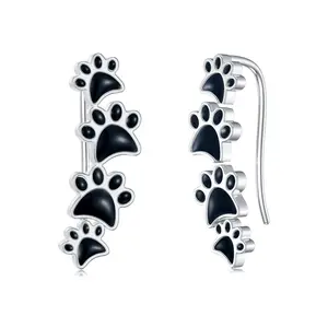 Promotion High Quality 925 Sterling Silver Ear ClimbersJewellery Cute Pet Paw Dog Print Cuff Earrings