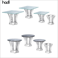 Support de rehausseur de buffet rond moderne en acier inoxydable avec plaque de verre pour la table de fête d'hôtel Vaisselle carrée d'affichage des aliments