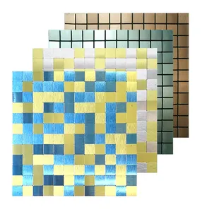 Mosaik aluminium desain baru kustom untuk dekorasi ubin dinding berperekat mosaik ubin kaca warna biru