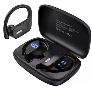 Auriculares inalámbricos con micrófono y pantalla LED, cascos internos impermeables con reproductor de 48H para deportes, correr, entrenamiento, color negro