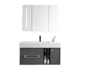 KD-BC306W Charme-Design kundenspezifische Größe Badezimmerschrank grau farbig hölzernes wandhängendes Becken Waschtisch mit LED-Spiegelkiste