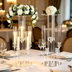Candelabro de Acrílico Transparente para Boda, Centro de Mesa, Portavelas Alto con Bandeja para Flores, Decoración de Mesa para Recepción de Boda, Cena - Product Image 3