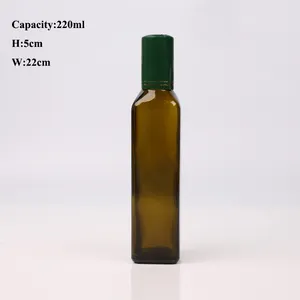 Wholesale Price 220ml square shape green olive oil bottles glass with cup