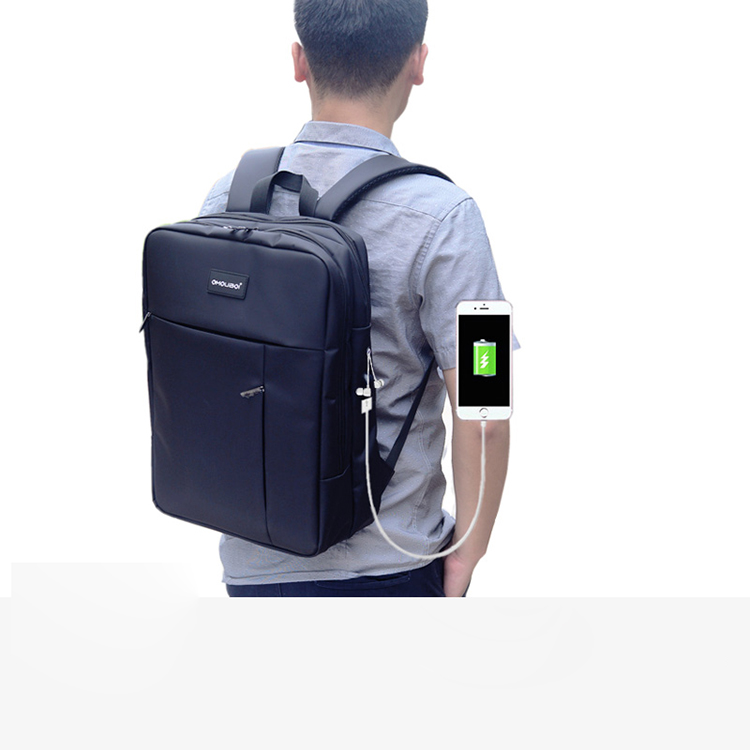 2021 black business custom travel water-resistance bags laptop backpack with USB charging port and cable