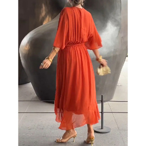 Nuovo vestito estivo da donna in tinta unita maniche a pipistrello a <span class=keywords><strong>mezza</strong></span> <span class=keywords><strong>manica</strong></span> <span class=keywords><strong>abito</strong></span> <span class=keywords><strong>lungo</strong></span> Sexy con scollo a V alla moda <span class=keywords><strong>abito</strong></span> <span class=keywords><strong>lungo</strong></span> irregolare - Product Image 2