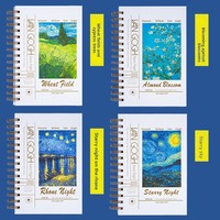 Carnet à spirales A5 de haute qualité avec couverture épaisse en cuir, design peinture à l'huile Van Gogh, style minimaliste, journal personnalisable