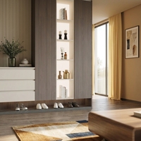 Armoire intégrée minimaliste moderne avec étagères LED et range-chaussures, mobilier de chambre modulaire