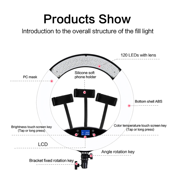 18 inch 3200k-5500k dimmable  ring led lamp Studio Fill  ring lamp selfie make up ring light with tripod