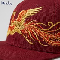 Gorra de Béisbol de Algodón Grueso con Visera Plana, Degradado Completo en Dorado y Rojo, Bordado de Fénix, Estilo Urbano Hip Hop