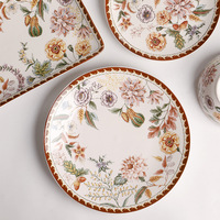 Service de vaisselle en porcelaine de style campagnard français, assiettes vintage à motifs floraux, compatibles micro-ondes, pour hôtels, restaurants et mariages