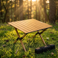Table de pique-nique pliante portable en alliage d'aluminium imitation bois avec sac de transport