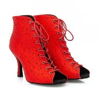 EKV24062 Chaussures de danse pour femmes personnalisées souples et confortables Bottes de salle de bal latines en daim rouge cristal Chaussures cubaines à talons hauts tendance pour filles