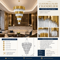Lustre suspendu multi-étages en forme de cône de cristal de qualité professionnelle, luminaire vertical à plusieurs niveaux pour plafonds hauts, idéal pour l'éclairage des hôtels et villas