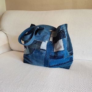Denim <b>Patchwork</b> Shoulder <b>Bag</b> Custom Travel Fashion Women Tote Handbags Weekender Beach <b>Bags</b> Shopping Summer Autumn Recycled - Product Image 3